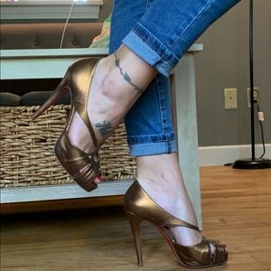 Louboutin Scissor Girl 120MM Bronze Leather 37.5